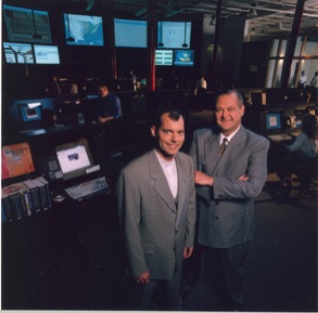 Kyle Bacon and Dave Koch inside the Fiber Network Solutions network operations center